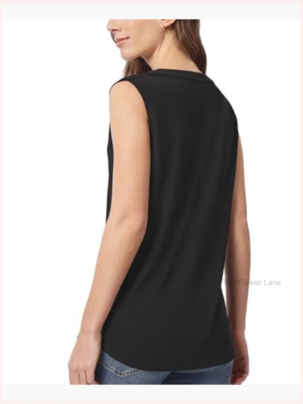 Sleeveless Pleat-Neck Jersey Top - Solid V-Neck Pullover - Picture 2 of 3